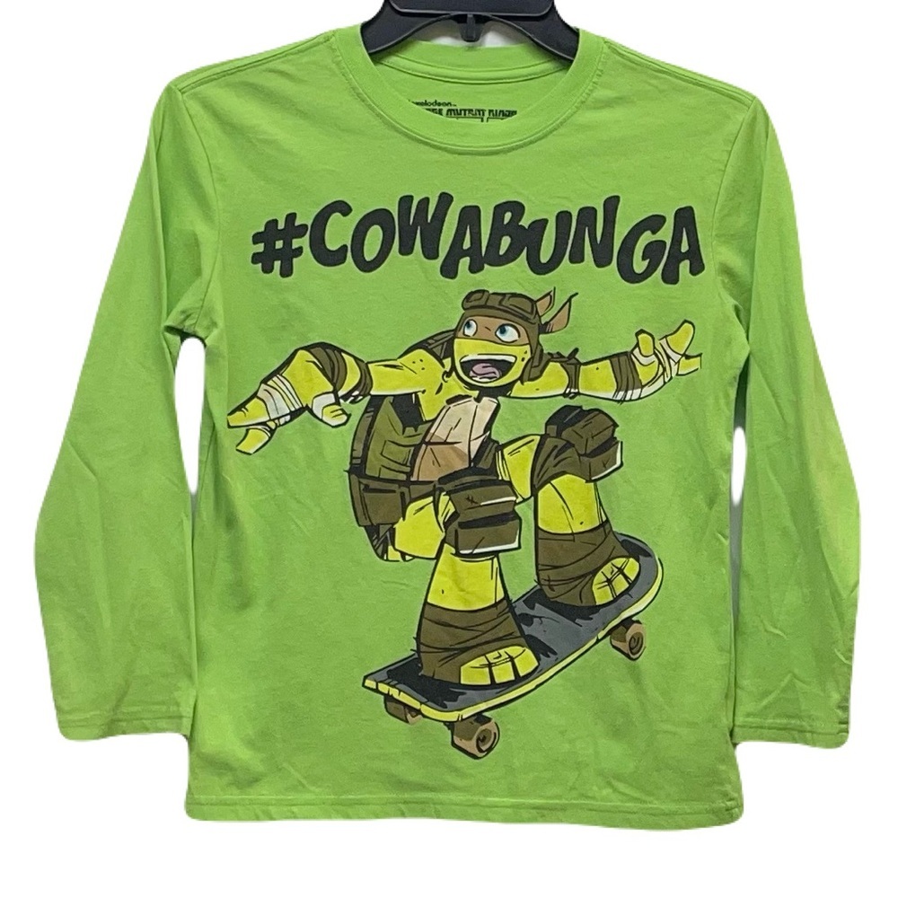 Nickelodeon TMNT Skating Mikey "#Cowabunga" Long Sleeve T-Shirt Size M (7/8)
